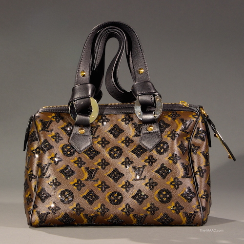 Louis Vuitton Sequin Monogram Bag. This tote features tall black leather strap top handles and polished metal hardware including a gold toned plate and zipper pull. Black sequins mimic the original LV monogram print. Leather, sequins, metal hardware, France, 2009.