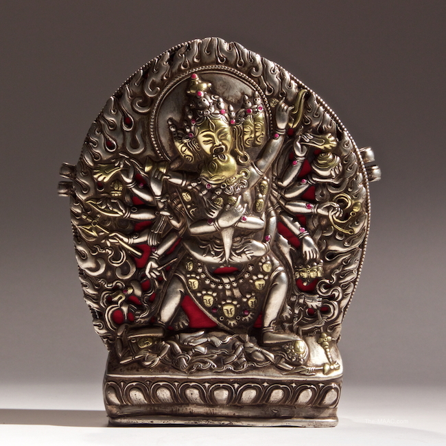 Silver Gau Box with Figure of Tantric Guardian. Tibet, 1900.