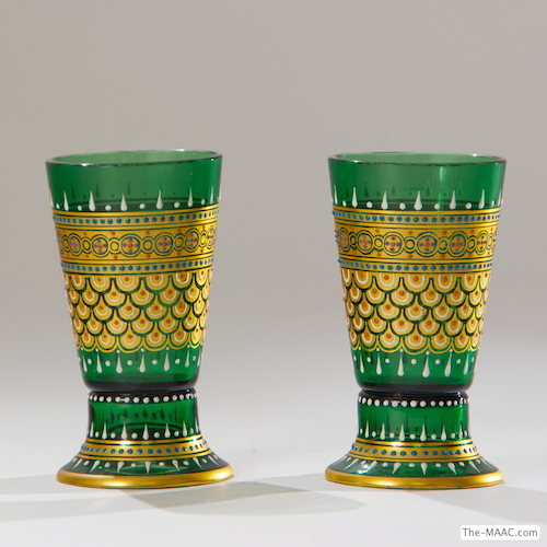 Pair of Lobmeyr Glass Cups. Pair of Persian style enameled glass beakers by Lobmeyr. Enameled glass, Austria, circa 1878.