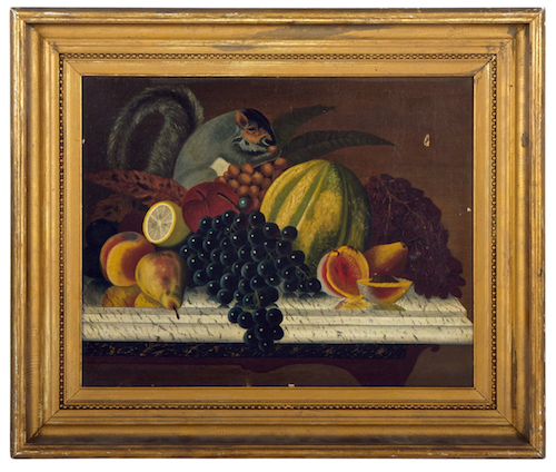 Still life of fruit, oil on canvas, American School.