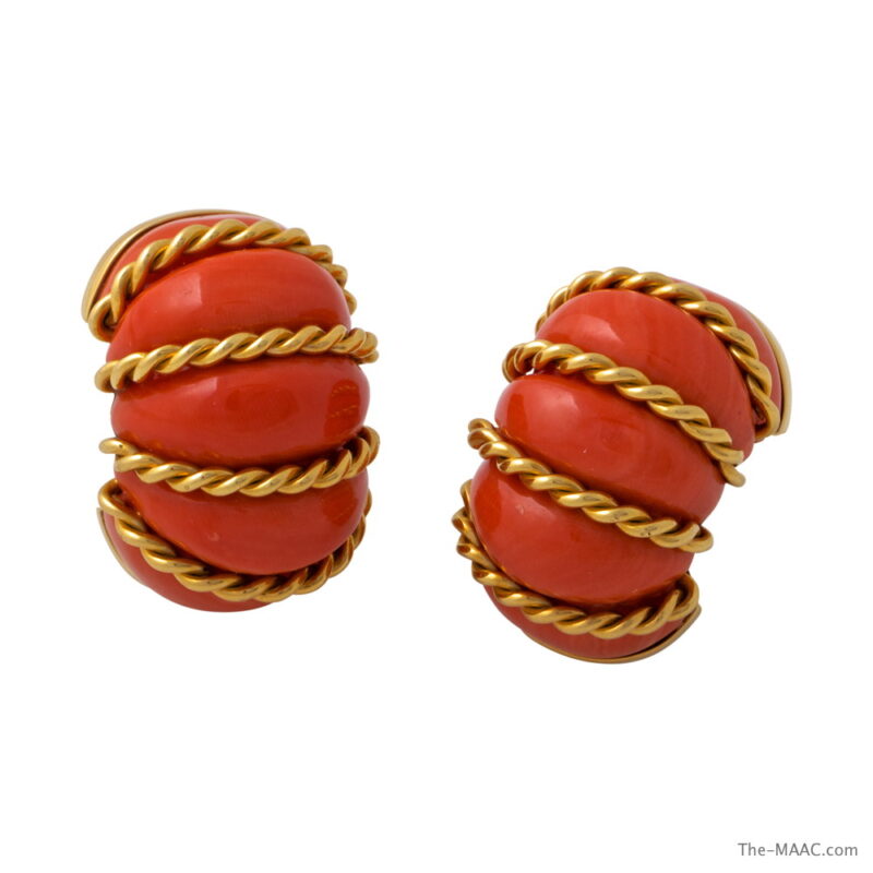 Seaman Schepps Coral & 18K Gold Earclips