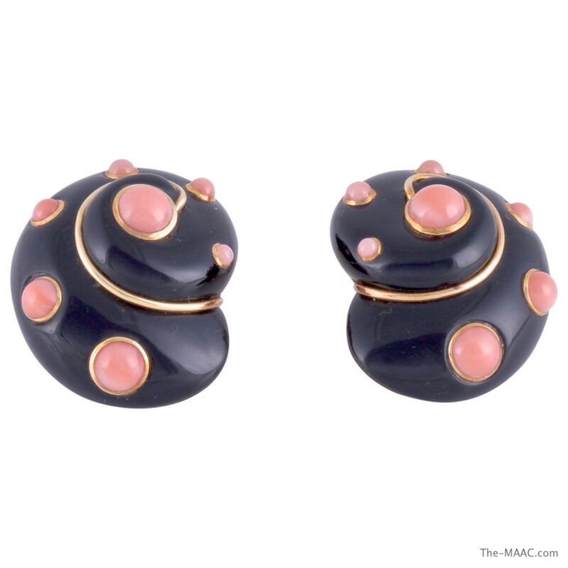 Verdura Onyx and Coral Earclips