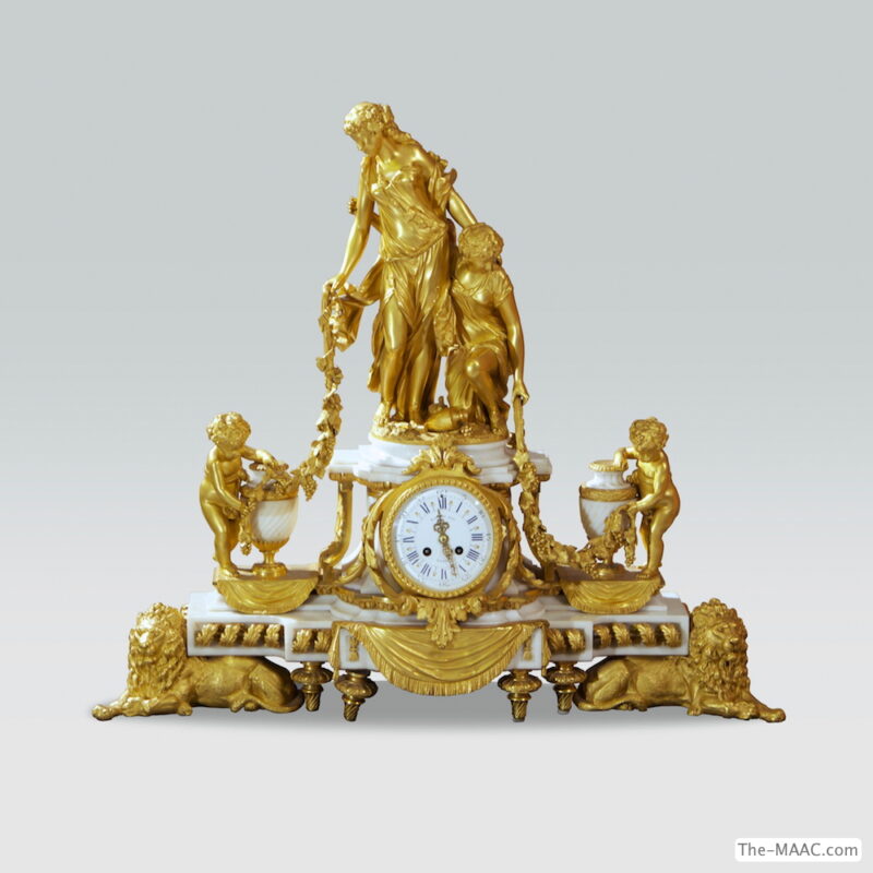 A Napoleon III Ormolu and White Carrera Marble Clock by Raingo Freres