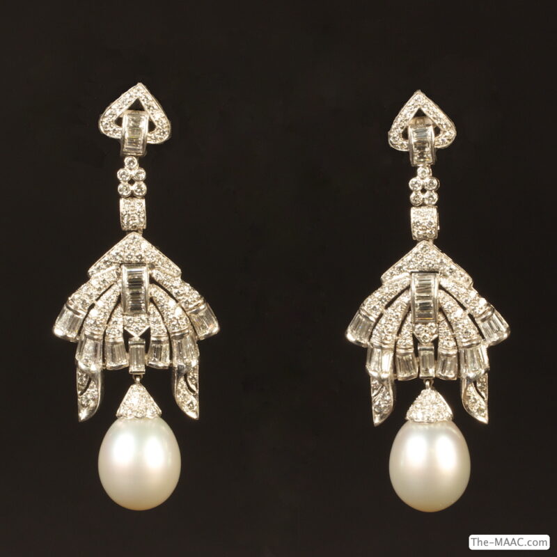 Art Deco Pearl and Diamond Earrings