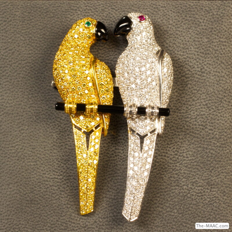 Diamond Lovebirds Brooch