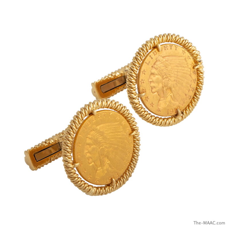 David Webb 18K Gold Indian Head Coin Cufflinks