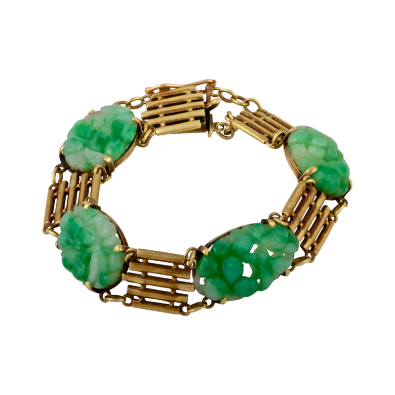 Chinese Jade and 14K Yellow Gold Necklace and Bracelet - Image 3