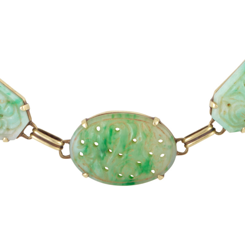 Chinese Jade and 14K Yellow Gold Necklace and Bracelet - Image 2