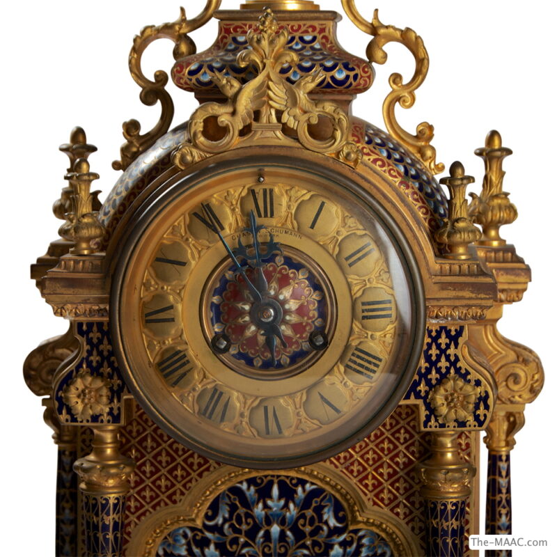 Large French Champleve Enamel and Bronze Clock in Working Condition - Image 2