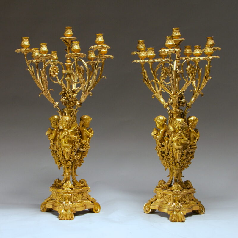 Important Pair of Gilt Bronze Tea Light Candelabras