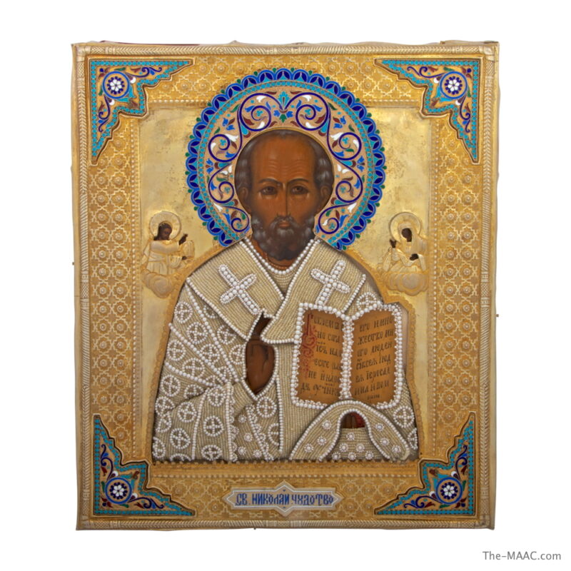 A Gilt Silver Icon of Saint Nicolas