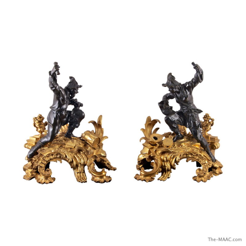 Antique French Chinoiserie Dore Bronze Chenets