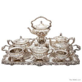 Seven Piece Silver Tea and Coffee Set with Matching Tray