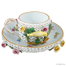 Meissen Porcelain Snowball Cup and Saucer