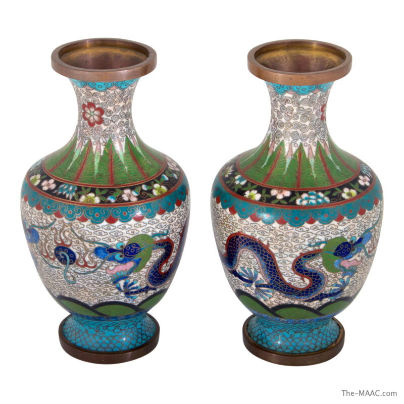 Pair of Chinese Cloisonne Enamel Vases