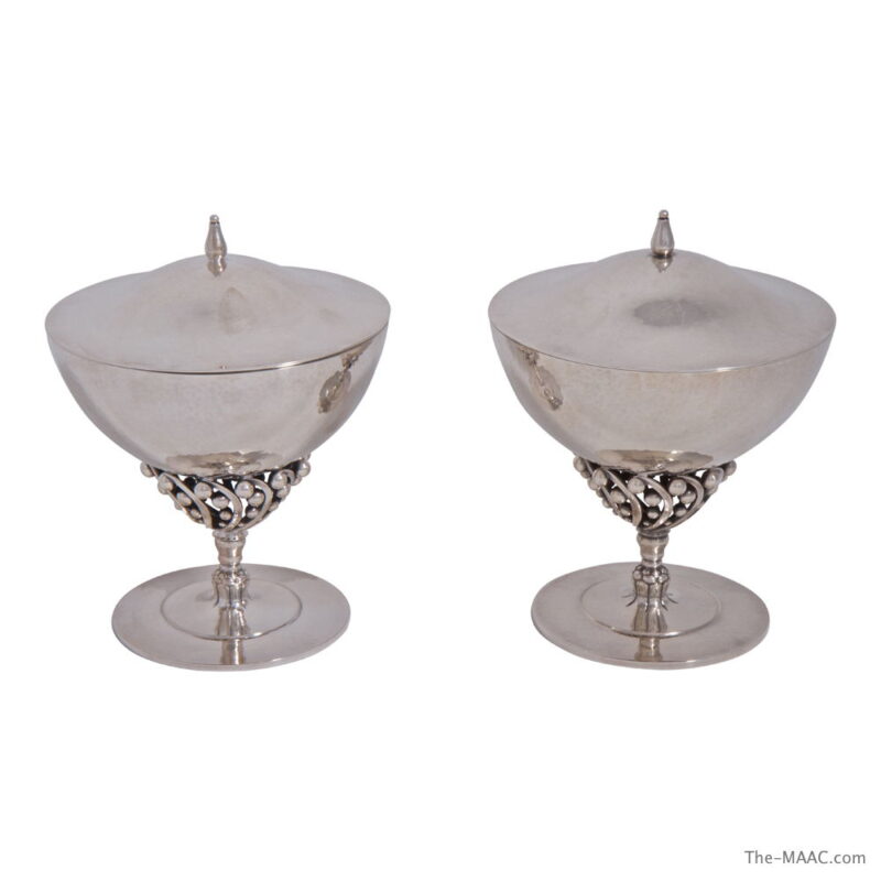 Pair of Danish Georg Jensen Silver Compotes and Covers