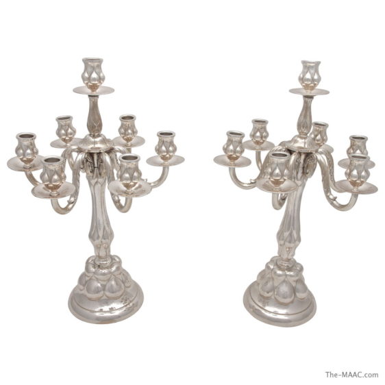 Pair of German Art Nouveau Silver Seven-Light Candelabra