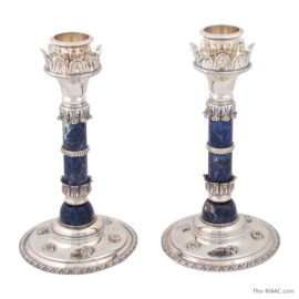 Pair of Italian Silver and Lapis Candlesticks