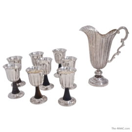 Set of Italian Silver and Hardstone Goblets and Pitcher