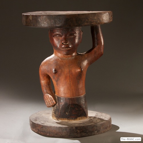 Makonde Table. From the Jean-Pierre Hallet Collection. Wood, Tanzania.  H:  22″  W:  15″