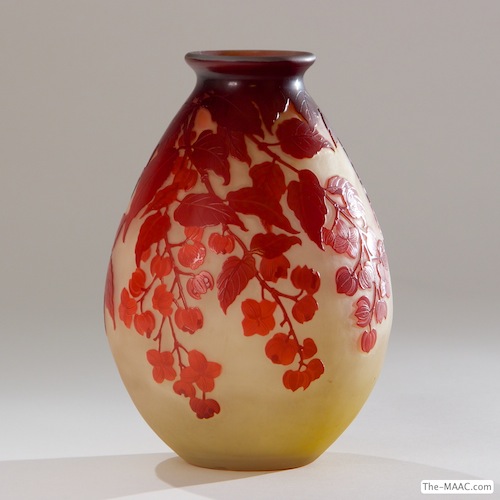 A cameo glass cherry blossom red vase by Emile Galle. Glass, France, circa 1900.