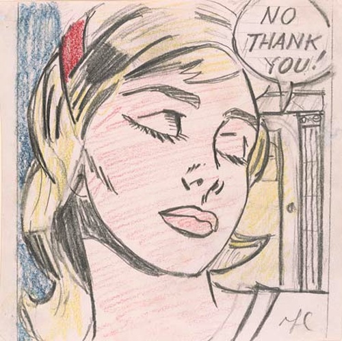 Roy Lichtenstein (1923–1997), No Thank You! (Study), 1964, graphite and colored pencil on wove paper, The Morgan Library & Museum. Gift of James and Katherine Goodman, 2011.40. Photography by Graham S. Haber, 2013. © Estate of Roy Lichtenstein.      