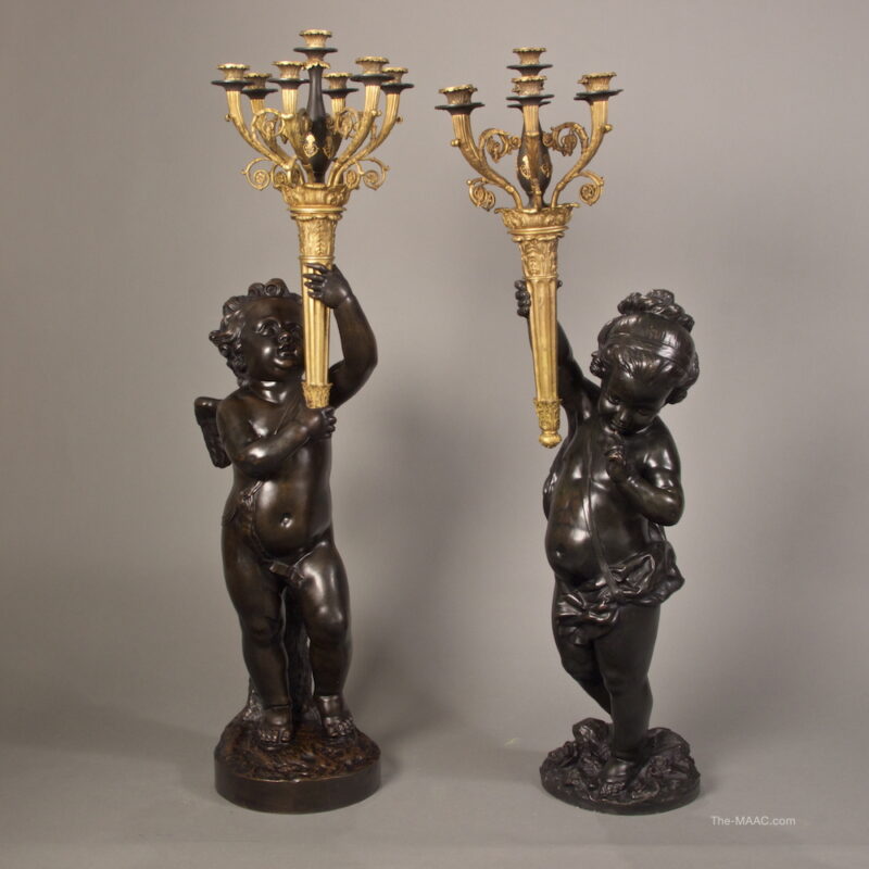 Pair of Bronze Putti Torchiere
