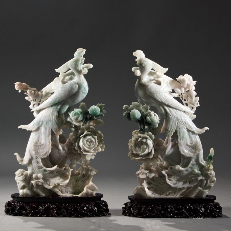 Pair of Chinese Jadeite Phoenixes