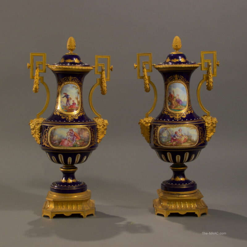 Pair of Sevres Porcelain and Dore Bronze Vases