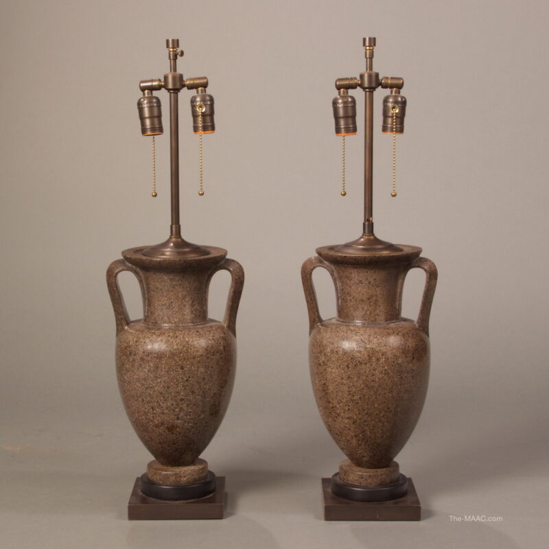 Pair of Porphyry Vases Mounted as Lamps