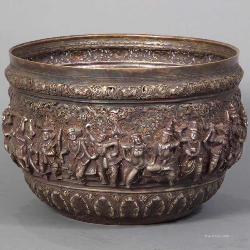 Large Antique Asian Silver Buddha Bowl
