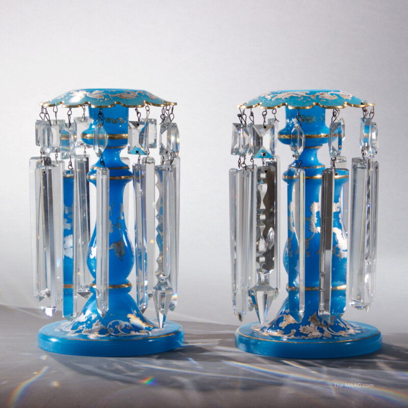 Pair of Bohemian Opaline and Crystal Lusters
