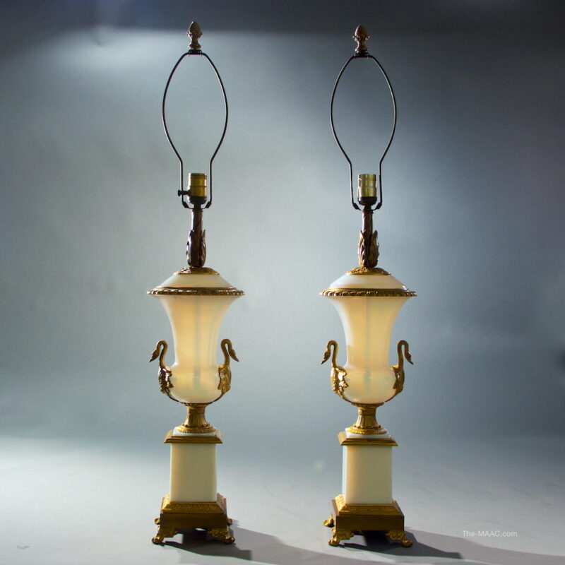 Bronze and Opaline Glass Table Lamps