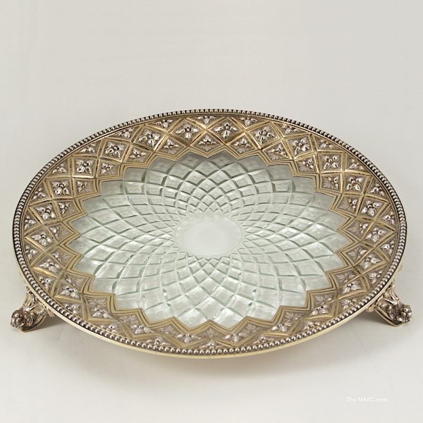Antique Sterling Silver and Cut Crystal Tray Manhattan Art and