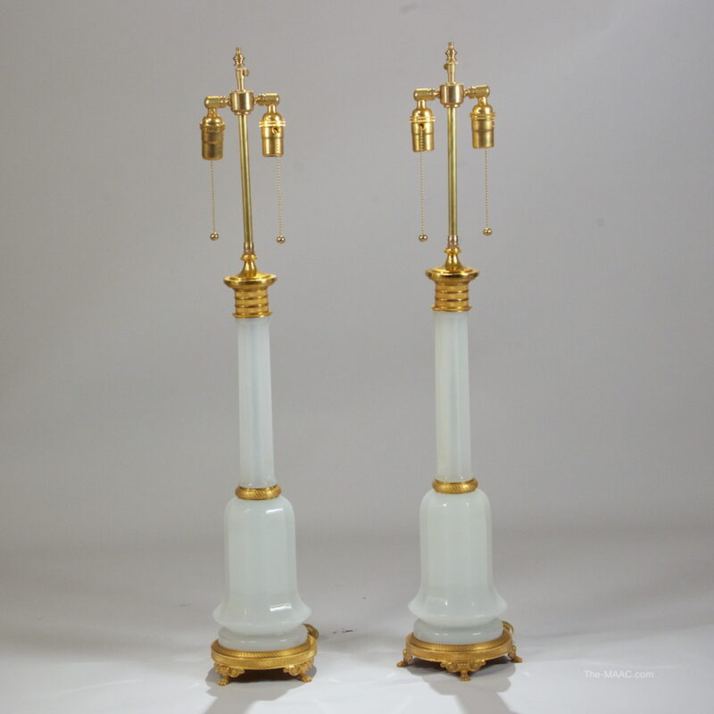 Antique Gilt Bronze and Opaline Table Lamps