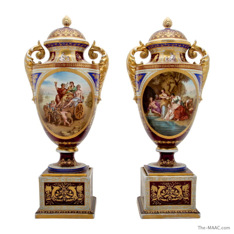 Pair of Vienna Porcelain Vases and Covers