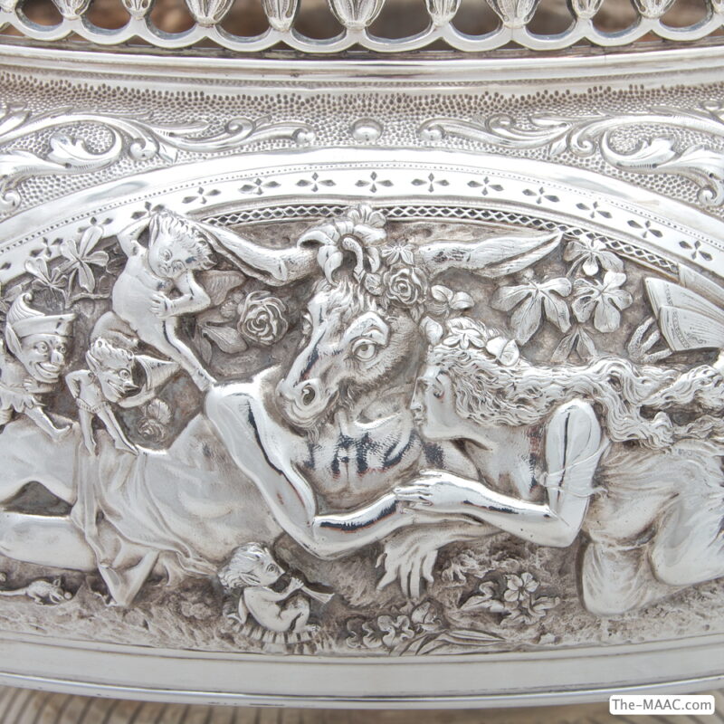 Large Oval Centerpiece Bowl with Hand-Chased Scene - Image 2