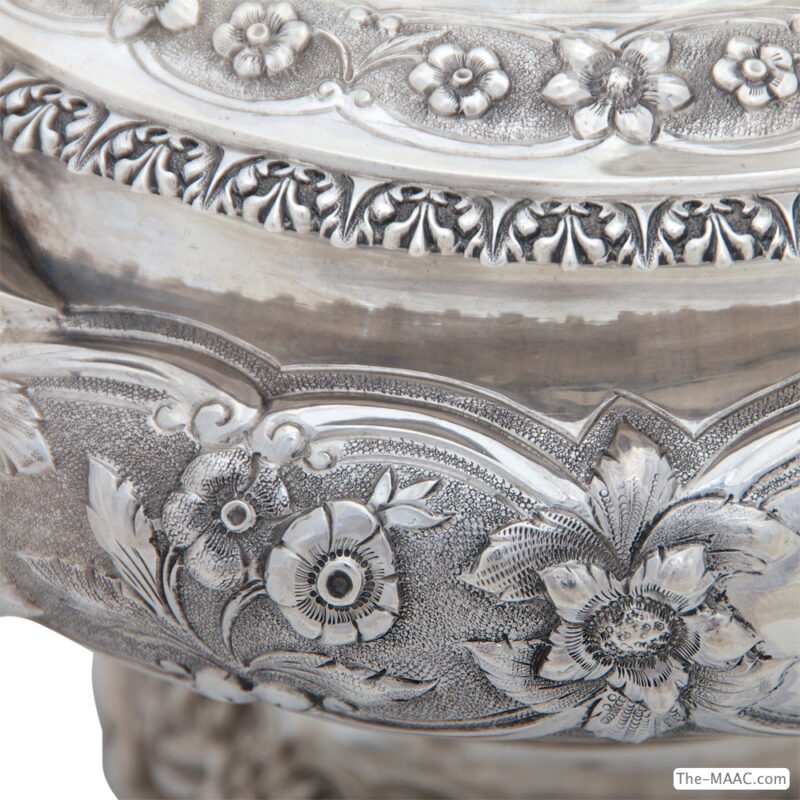 Georgian Sterling Silver Teapot with Hand-Chased Decorated Body and Foot - Image 2