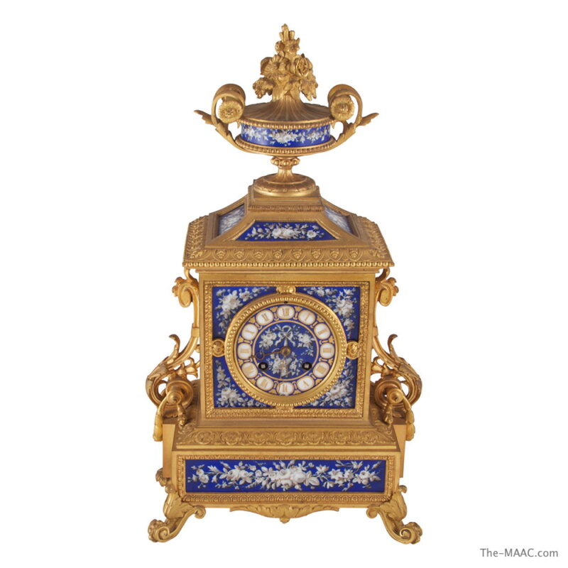 19th Century Sevres Style Dore Bronze Clock Set - Image 2