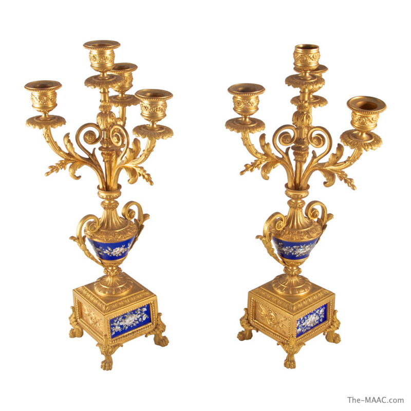 19th Century Sevres Style Dore Bronze Clock Set - Image 3