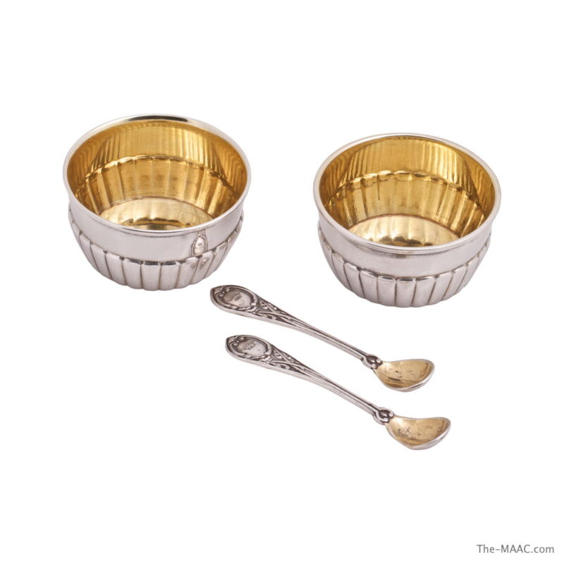 Russian Silver Salt Cellars and Spoons - Image 2