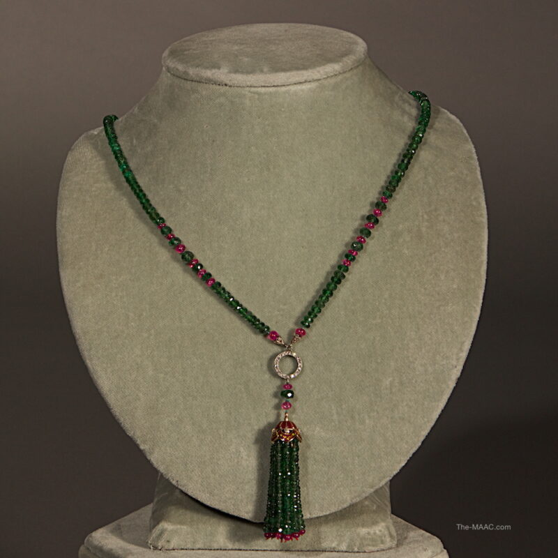 Tsavorite Garnet and Ruby Tassel Necklace