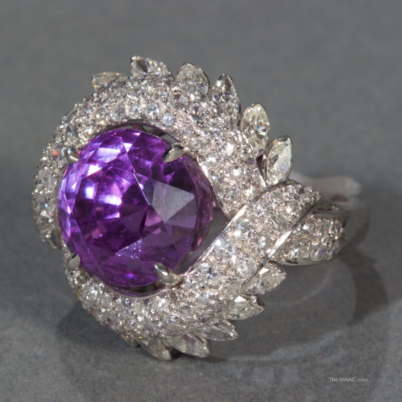 Unheated Purple Sapphire and Diamond Ring
