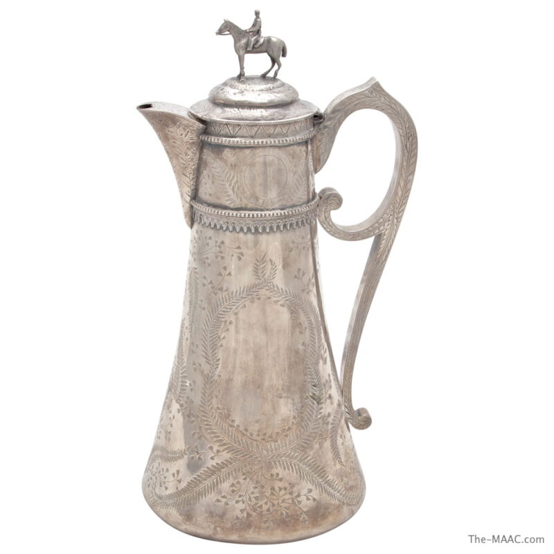 Antique American Sterling Silver Hand Engraved Ewer with Horse Finial