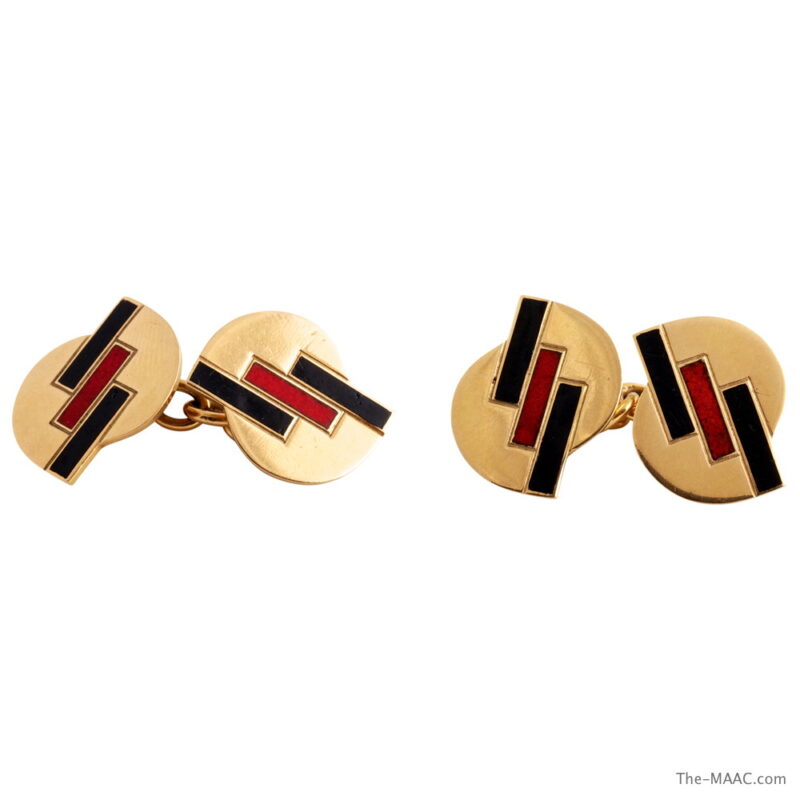 Art Deco Gold and Enamel Cufflinks