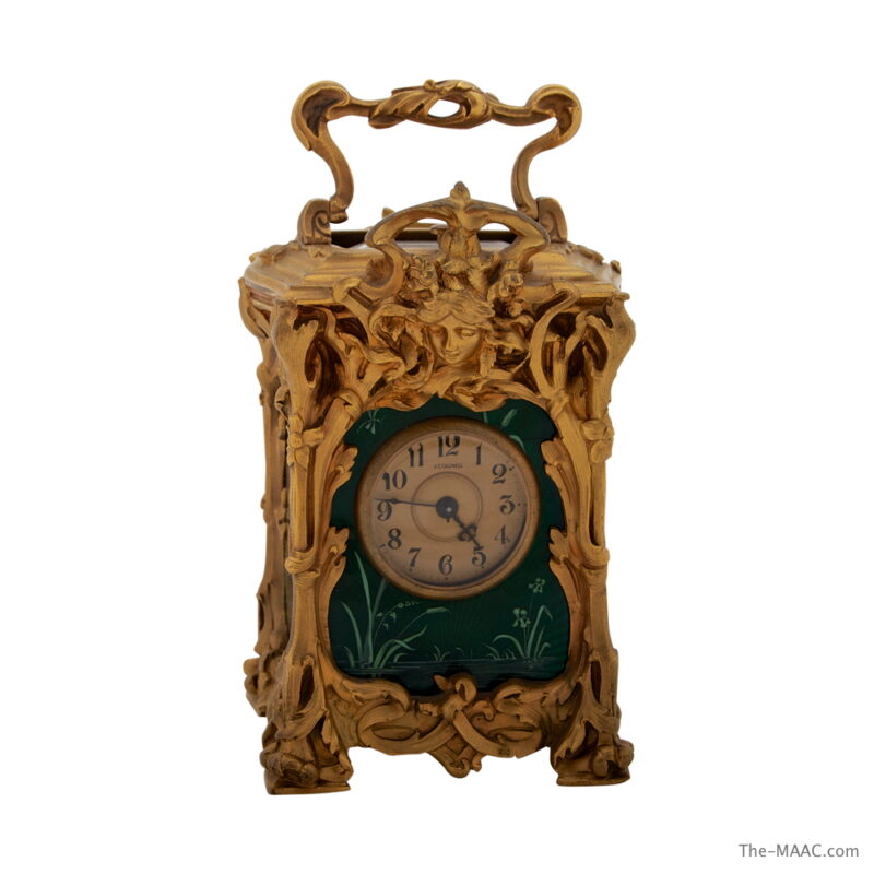 Art Nouveau Bronze and Enamel Carriage Clock