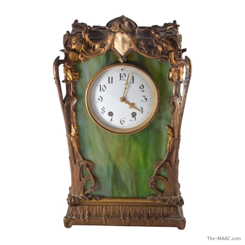 Art Nouveau Bronze & Favrille Glass Clock