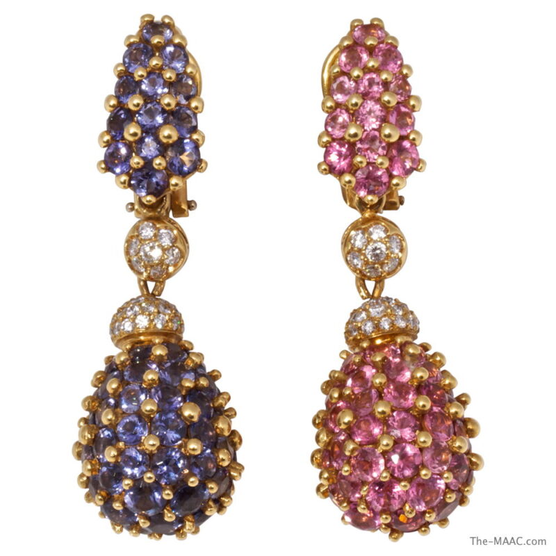 Blue and Pink Sapphire Earrings
