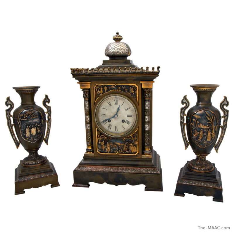 Bronze Clock with Two Urns