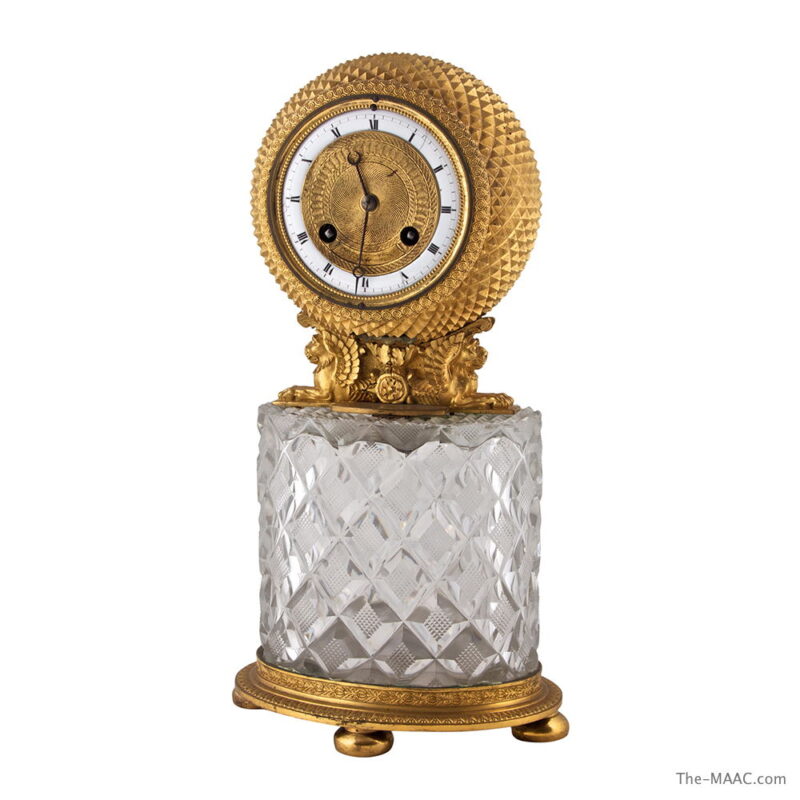 Empire Gilt Bronze & Crystal Clock